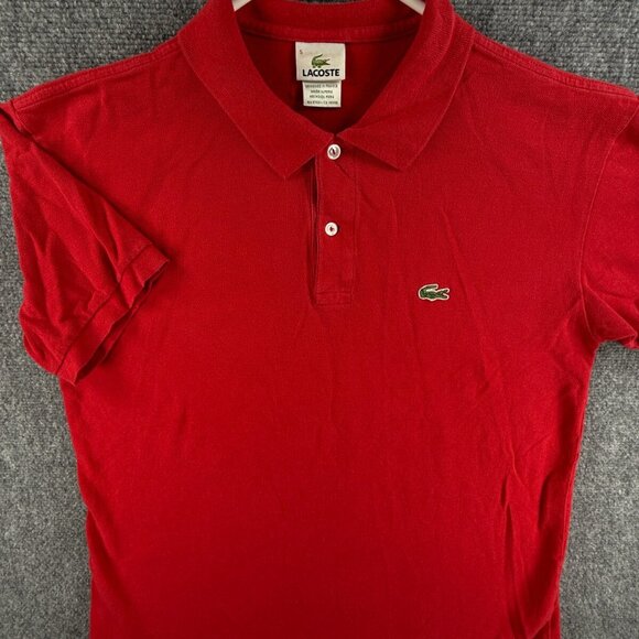 Lacoste Polo Shirt Men Croc Logo Short Sleeve Cotton Red Size 5 Peru Preppy - Picture 1 of 16